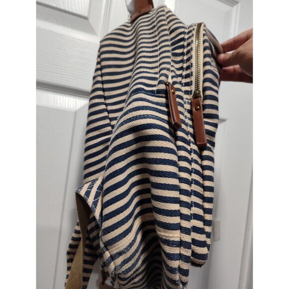 Madden Girl‎ Backpack Blue & Cream Stripe With Brown Trim Large - Picture 3 of 11